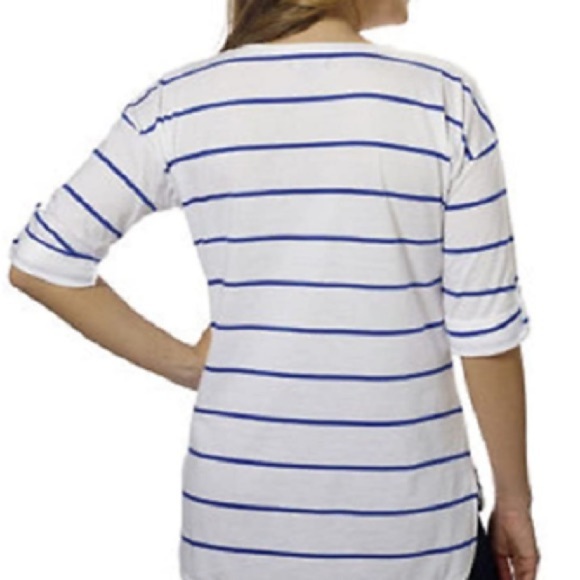 Nautica White and Blue Striped Boxy Long Sleeve 3/4 Length Top Tee - Picture 2 of 10